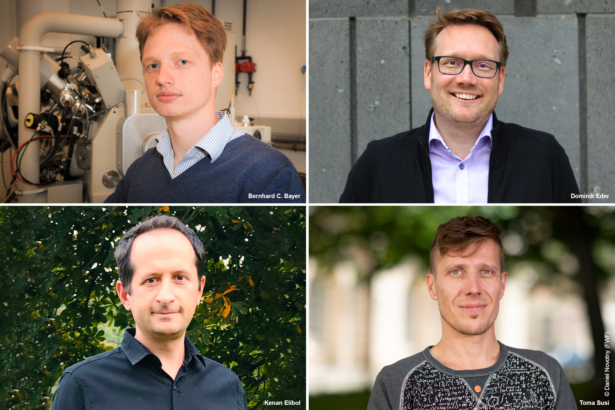 The research team, consisting of four scientists. Representation in portraits.